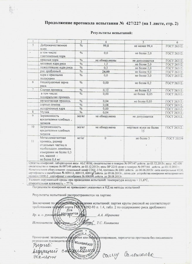 Протокол испытаний на семена образец