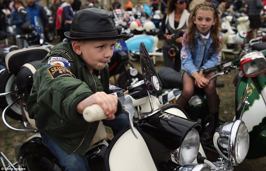 Next generation mod: Children get involved in the fun at the scooter festival which took place this bank holiday weekend