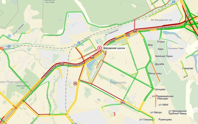 Пробки на боровском шоссе в сторону москвы сейчас карта