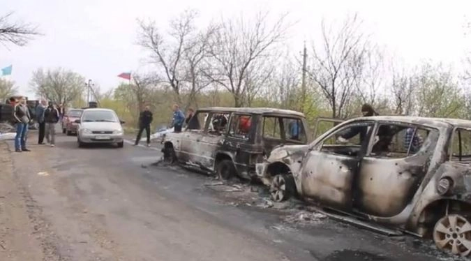 Место боя у блокпоста под Славянском