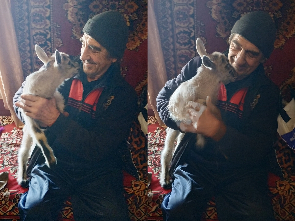 Дед с козленком Борькой Дед с козленком Борькой