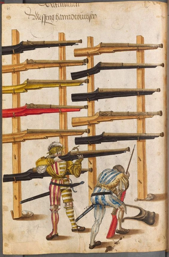 Ручницы конца XV в. и ландскнехты. Гравюра из Zeugbuch Kaiser Maximilians I Ручницы конца XV в. и ландскнехты. Гравюра из Zeugbuch Kaiser Maximilians I