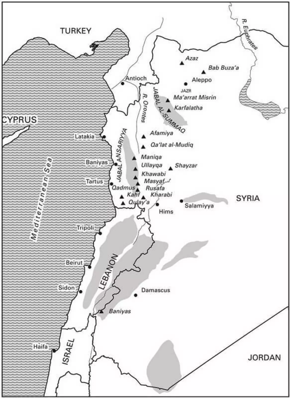 Расположение главных исмаилитских замков в Сирии. Расположение главных исмаилитских замков в Сирии.