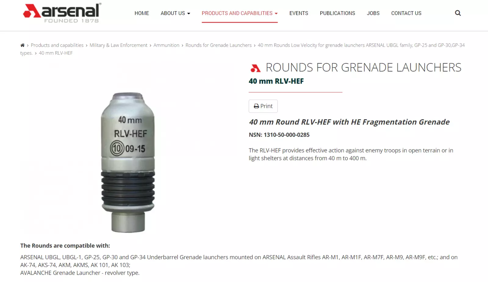 40-мм патрон RLV-HEF для гранатометов, производитель Арсенал-Болгария 40-мм патрон RLV-HEF для гранатометов, производитель Арсенал-Болгария